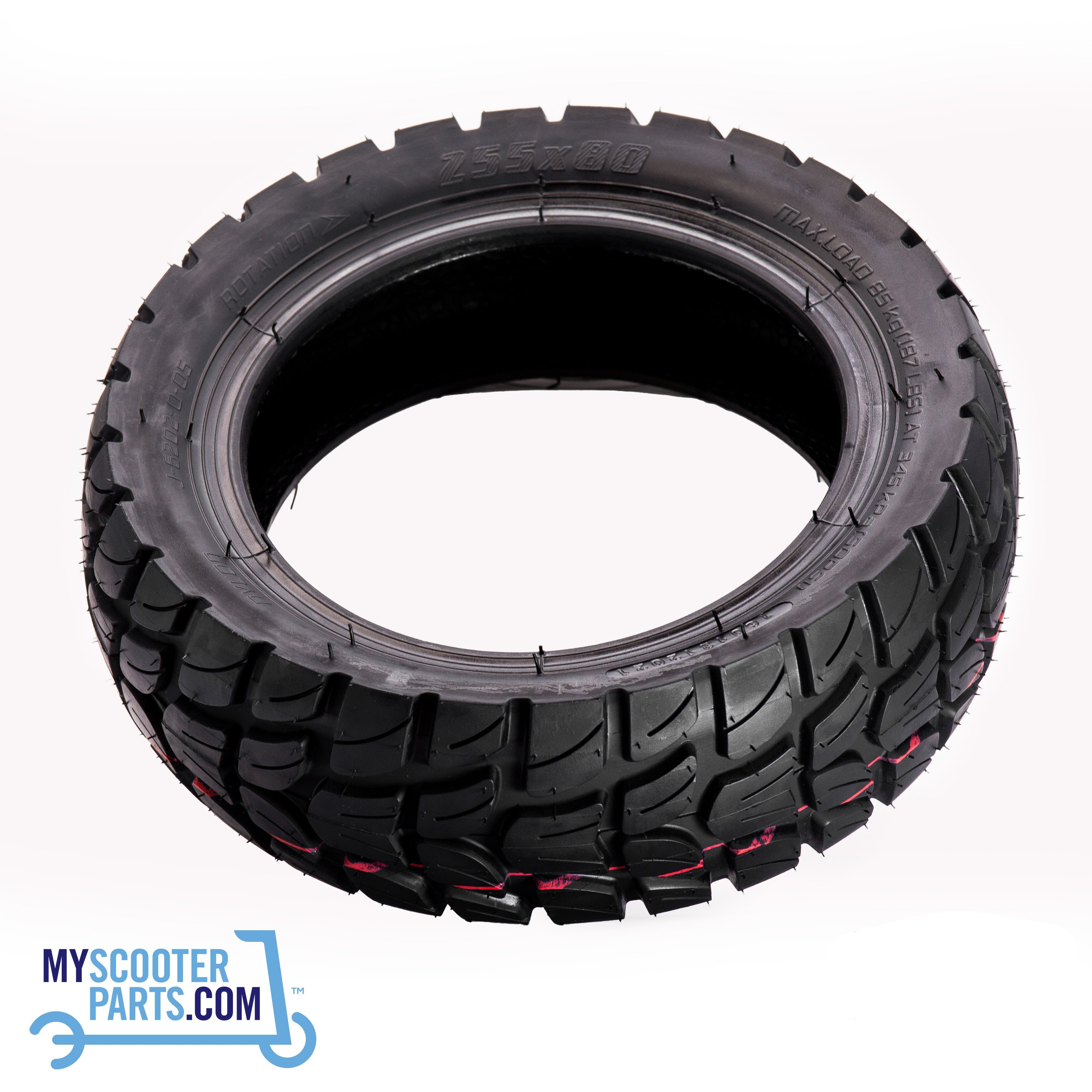 255x80 80/65-6 pneumatic off-road tyre (10x3) for electric scooters. Offers superior grip, durability, and performance on rugged terrains. Ideal for off-road adventures.